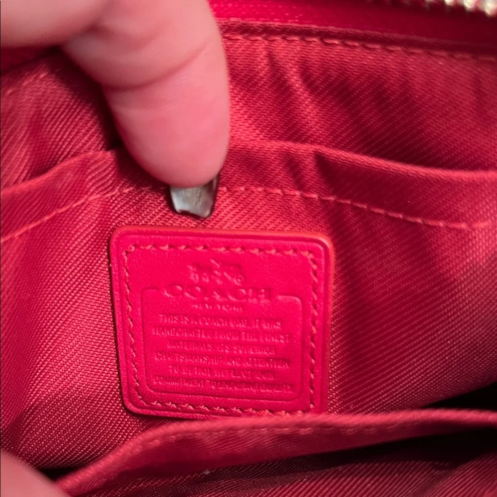 Coach Red Leather Wristlet with Chain Strap